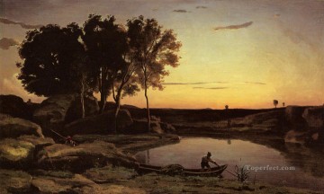 夕方の風景 別名「渡し守」 夕方の外光 ロマン主義 ジャン・バティスト・カミーユ・コロー Oil Paintings